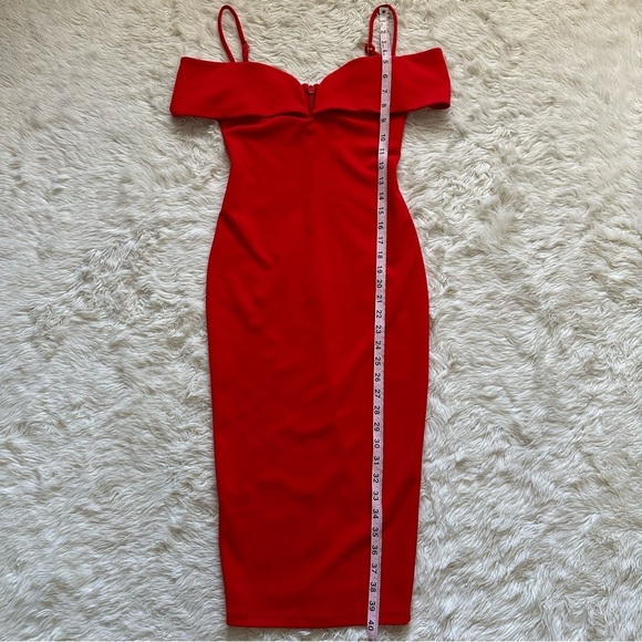 Nookie Dress Pretty Woman Midi Off The Shoulder Bodycon in Cherry Red S - Picture 10 of 11